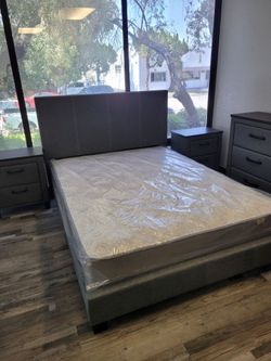 Queen Size Bed ONLY, Fabric Grey