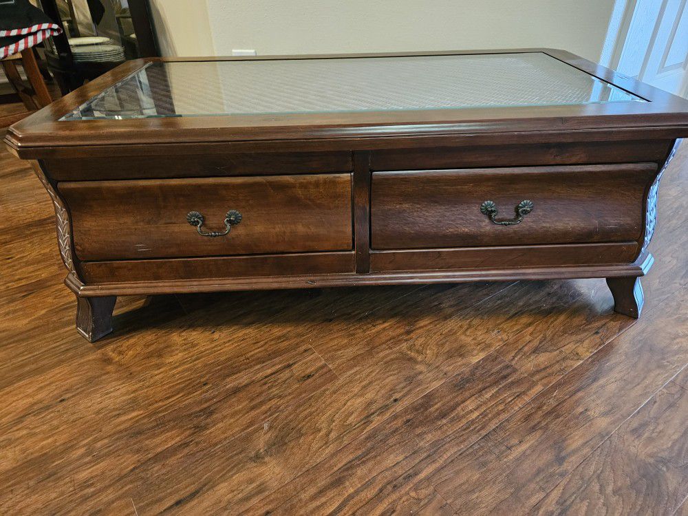 Sofa Table with Glass Top and (2) Storage Drawers