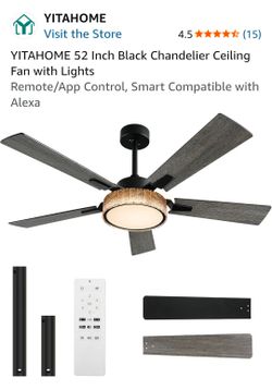 52 Inch Black Chandelier Ceiling Fan with Lights
Remote/App Control, Smart Compatible with Alexa. 4861/1093