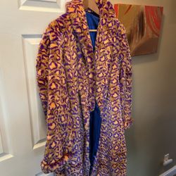 Pony creation Soft Faux Fur Coat, Purple And Orange, Med Lg