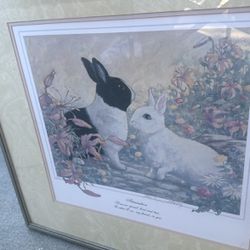 Signed Number edition Marilyn Johnson Bunny Rabbit Print Framed Matted 26.5” X 25.5”