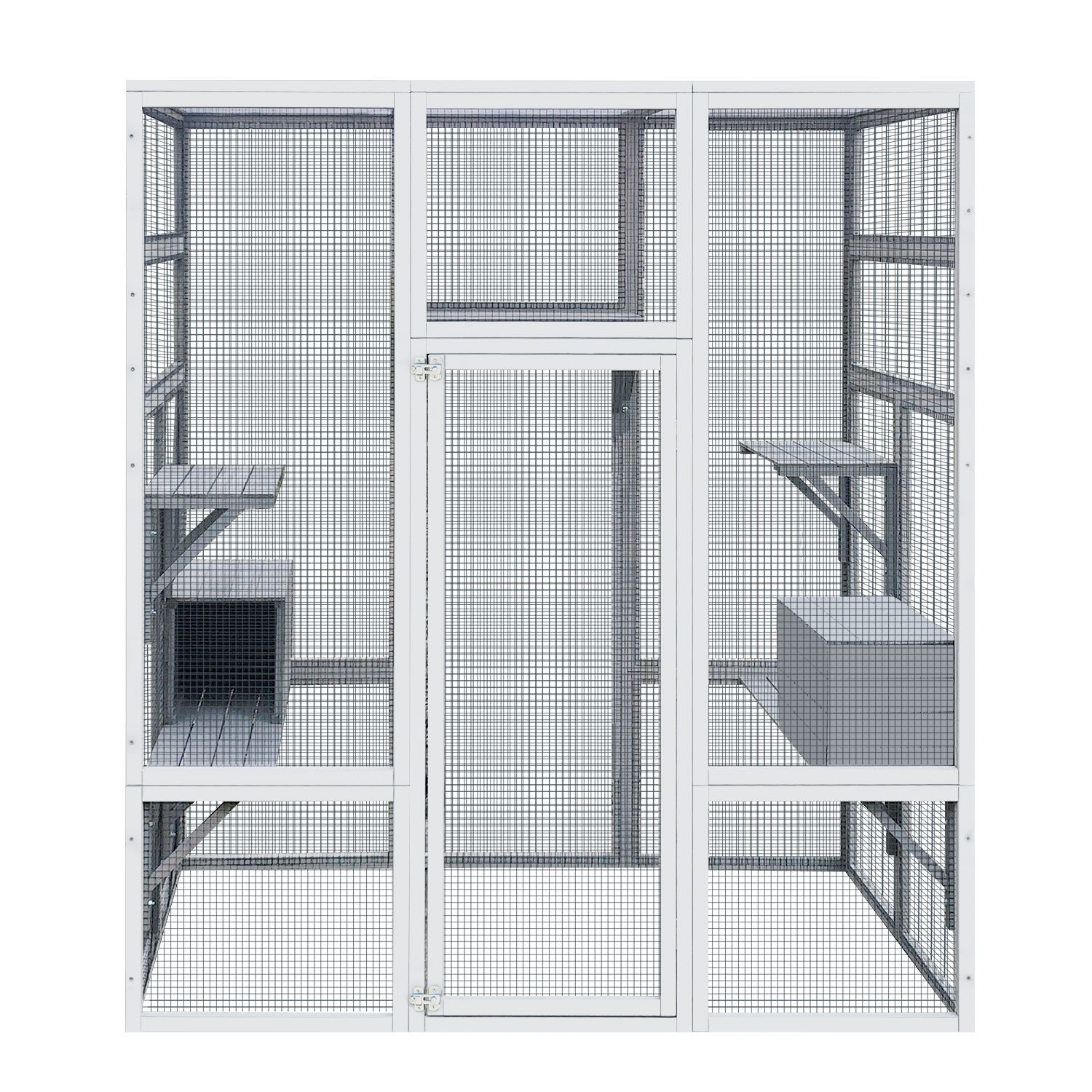 62.6 Outdoor Wooden Cat House Large Catio, Solid Wood Cat Cage Shelter Enclosure Playpen with Anti-UV& Waterproof, 7 Platforms and 2 Resting Boxes
