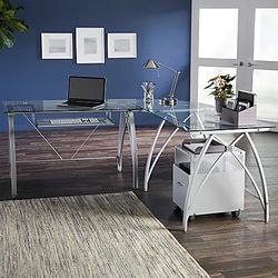 Realspace Vista L- Shaped Silver Glass Desk