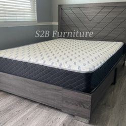 Queen Grey Alpine Platform Bed With Ortho Mattress Included!