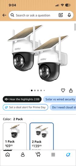aosu Solar Security Cameras 2-Pack aosu Solar Camera Outdoor Wireless - 100% Wire-Free 360* night