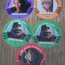 Lot Of 5 Star Wars Pogs Episode 1 Anakin Skywalker # Mace Windu #5 Queen Amidala