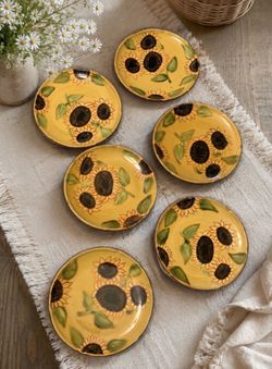 6 Sunflower Dessert Plates