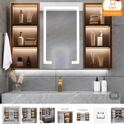 Homary 40" Wooden Framed Medicine Cabinet LED Mirror With Doors Wall-Mounted