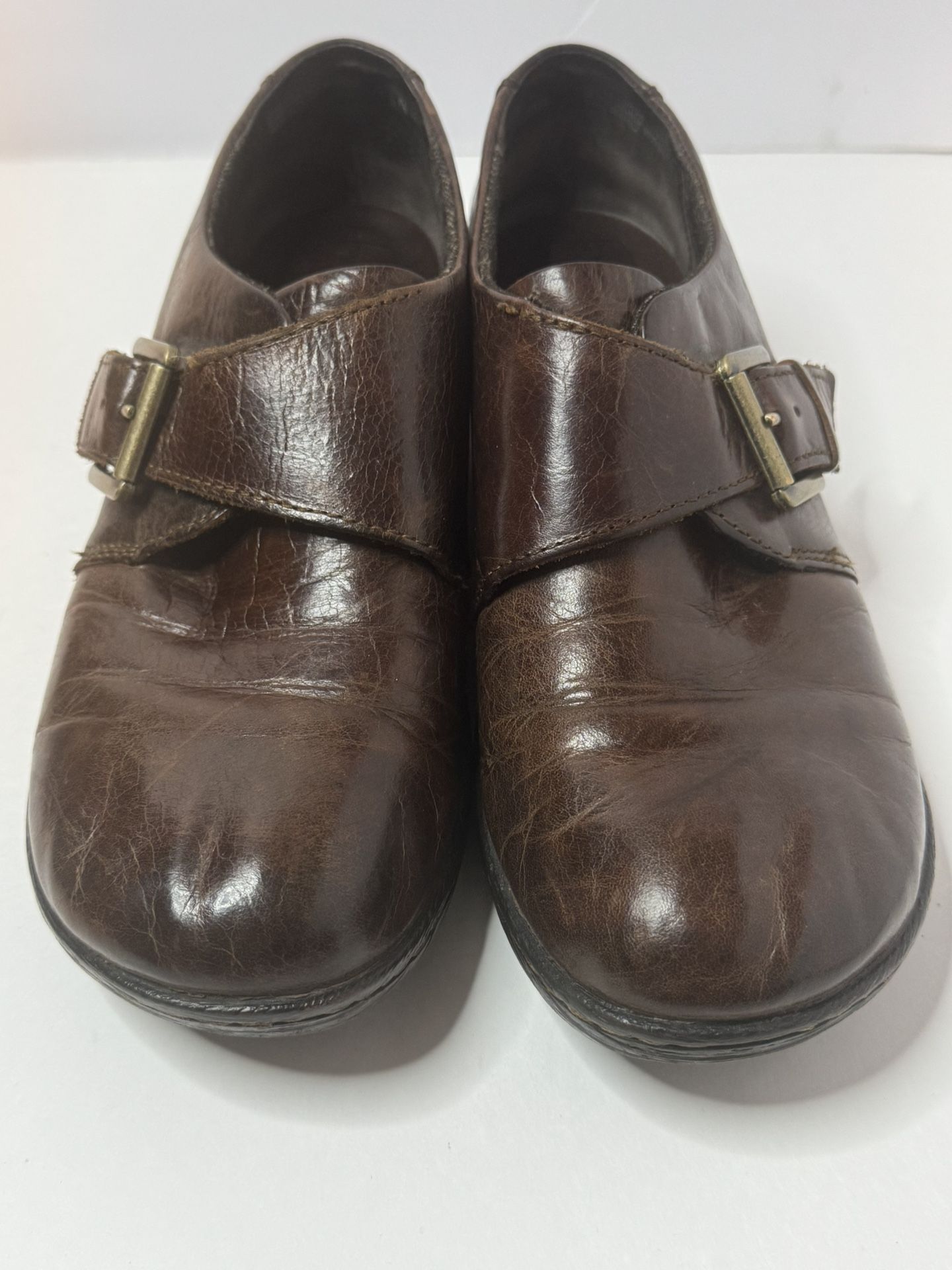 BOC Born Concept Brown Leather Wedge Loafers Size 8M 
