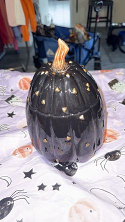 Black and Gold Studded Ceramic Pumpkin Cookie Jar