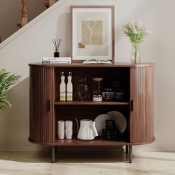 Sideboard Cabinet with Storage, 40" Fluted Cabinet with Sliding Door & Adjustable Shelf, Modern Accent Coffee Bar Console Table for Kitchen,