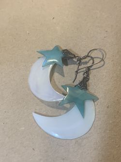 Mother Of Pearl Moon And Star Earrings 925