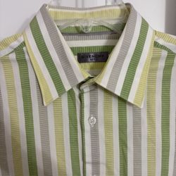 Givenchy Men’s Button Down Cotton Green White Grey Striped Dress Shirt Men’s Size 40 US 16 Medium