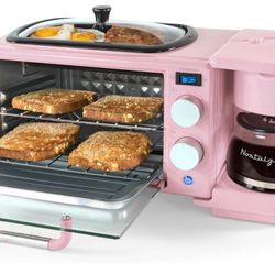 Nostalgia 3-in-1 Retro Breakfast Station - Includes 5 Cup Coffee Maker, Non-Stick Ceramic Griddle, and 4-Slice Toaster Oven - Built-In Timer, Reusable