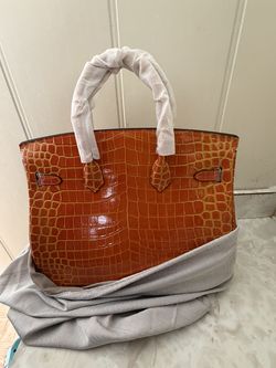 35 cm orange alligator Hermes bag