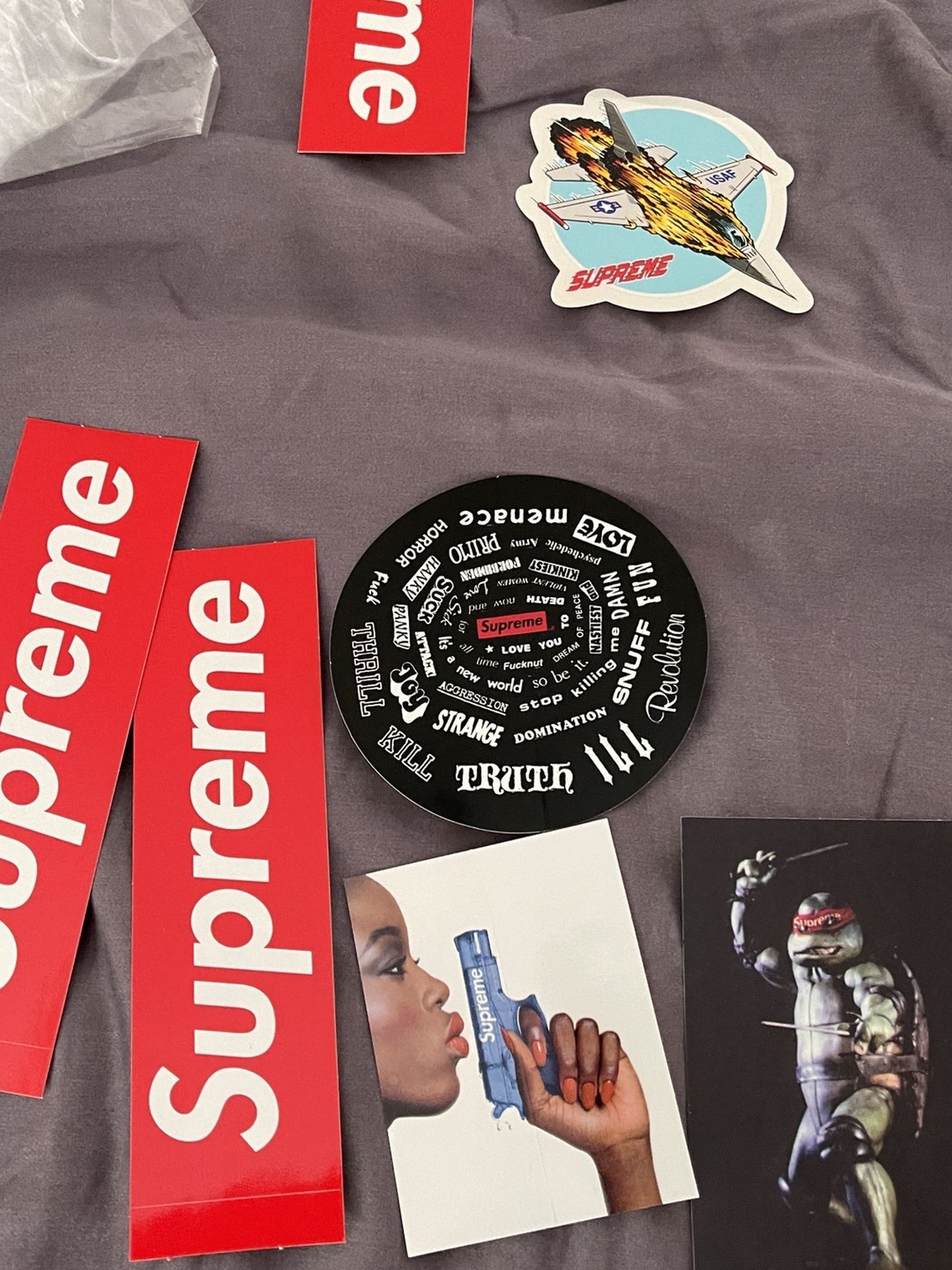 SUPREME STICKER PACKS, BUBBLES AND GLOVES
