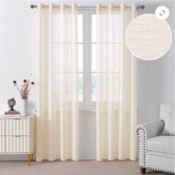 PHOENIGON Polyester Linen Textured Solid Color Curtains Grommet Lightweight Curtain Pair(Set of 2)