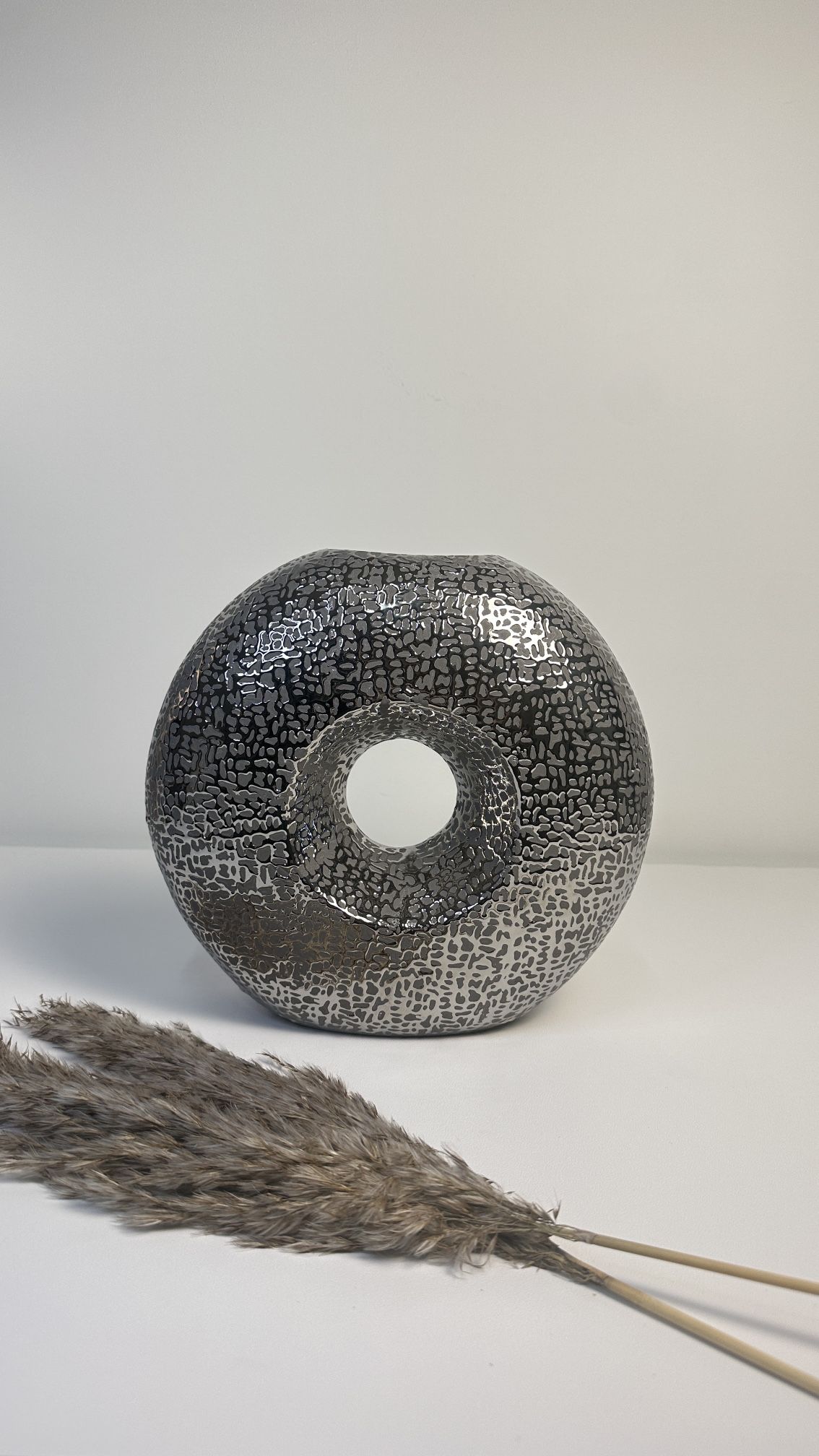 Modern Donut Silver vase 10 In tall