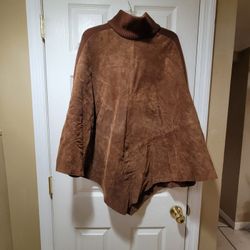 100% Suede Winter Poncho Turtleneck