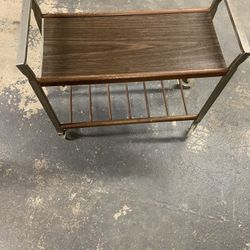 Wooden Two-tiered Vintage-style Cart With Handles And Wheels 