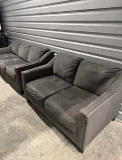 Gray Sofa & Loveseat Set - Nailhead Trim