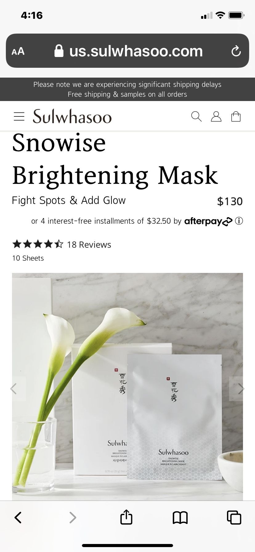 10xSULWHASOO SNOWISE BRIGHTENING MASK