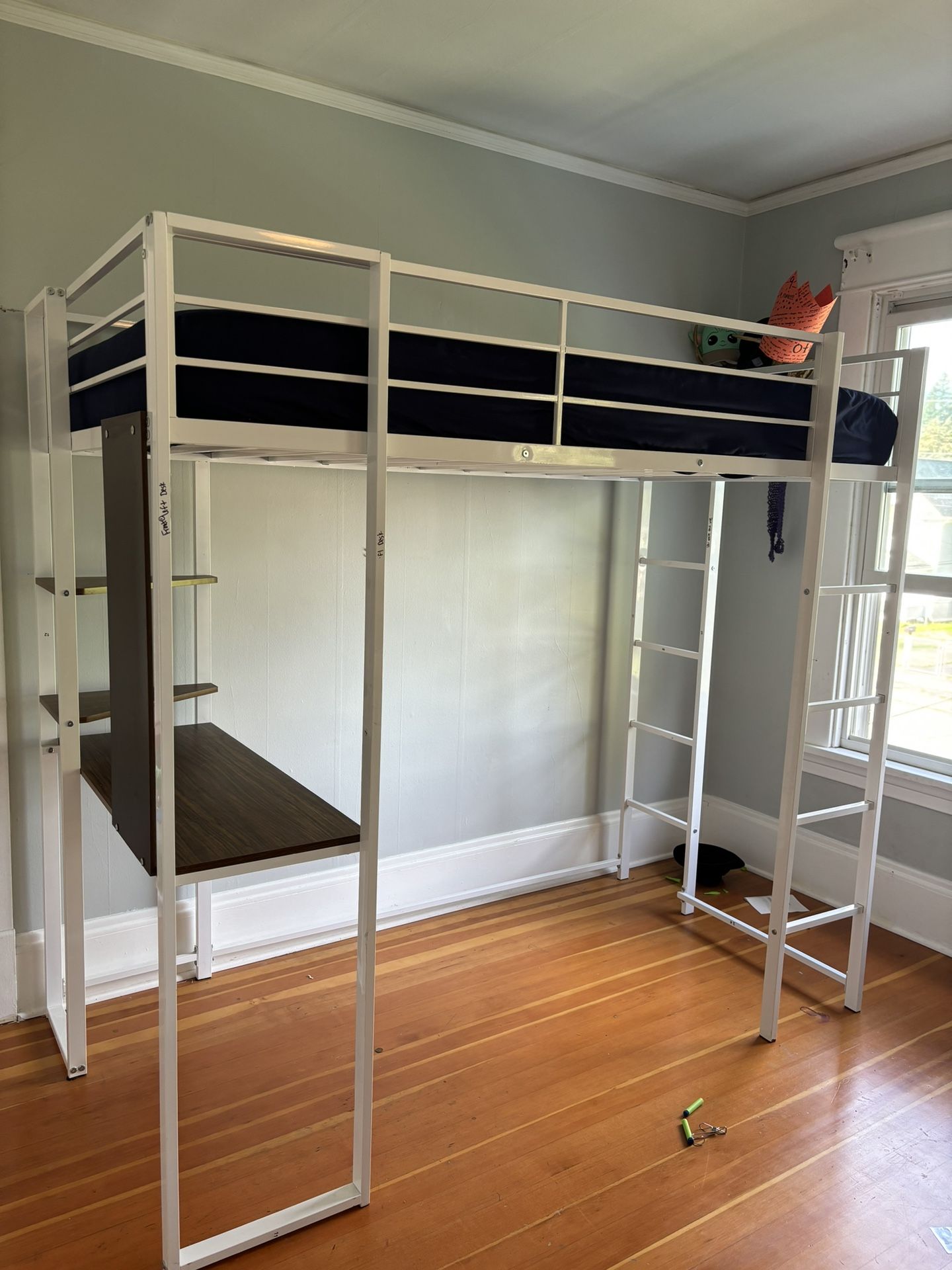 Loft twin bed with built in desk