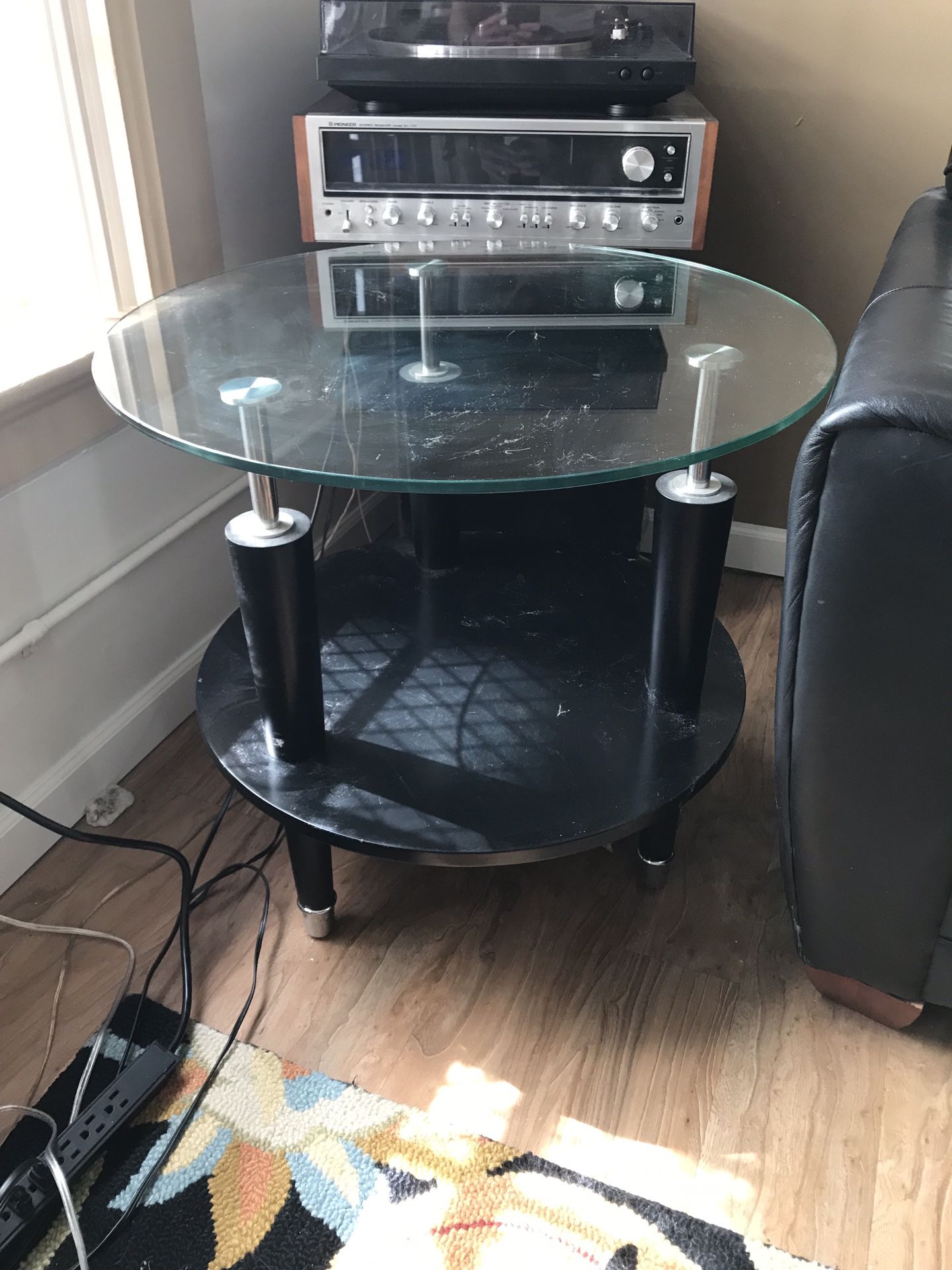 GLASS COFFEE TABLE SET BLACK WITH SILVER HARDWARE