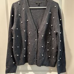 Ann Taylor dark gray cardigan sweater with pearl embelishments size large