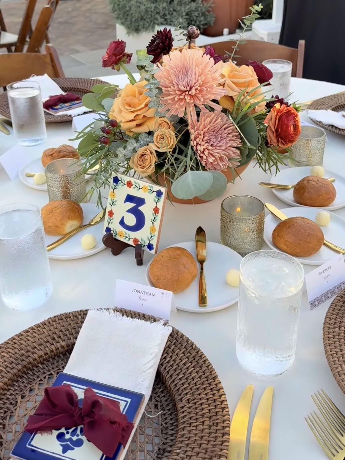 Table Number Tiles (1-13) With Wood Stands - Wedding Table Centerpieces