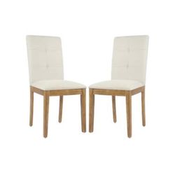 Set of 2 White Upholstered Dining Chairs with Brown Legs | Like New | Only Used for Staging