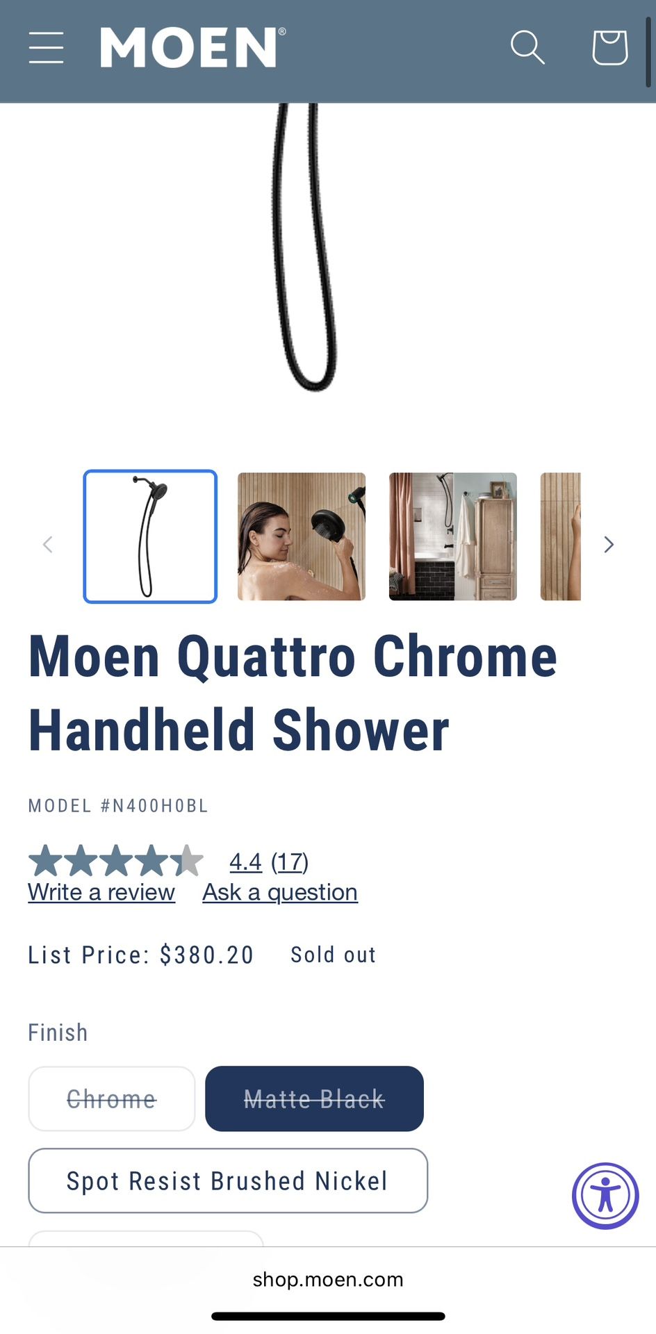 N400 HOBL NEBIA MATTE BLACK HANDSHOWER, MATTE BLACK