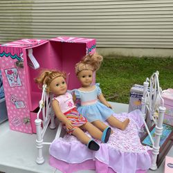 2 American Girl Dolls With Bed And Case 