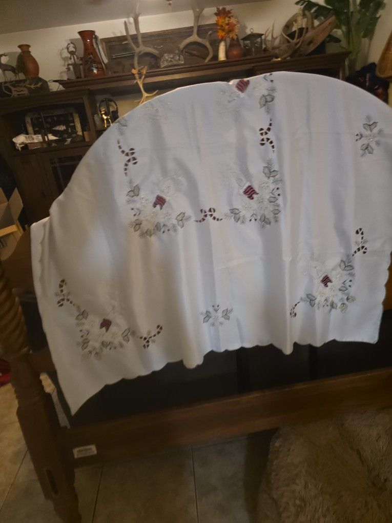 Square Satin Vintage Jand Embroidered Table Cloth