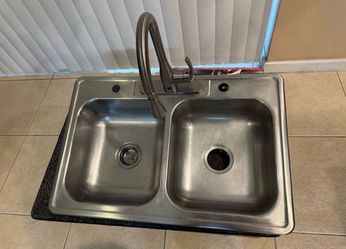 Kingsford 22” x 33” Drop in Double Bowl Stainless Steel Sink with Flow Faucet
