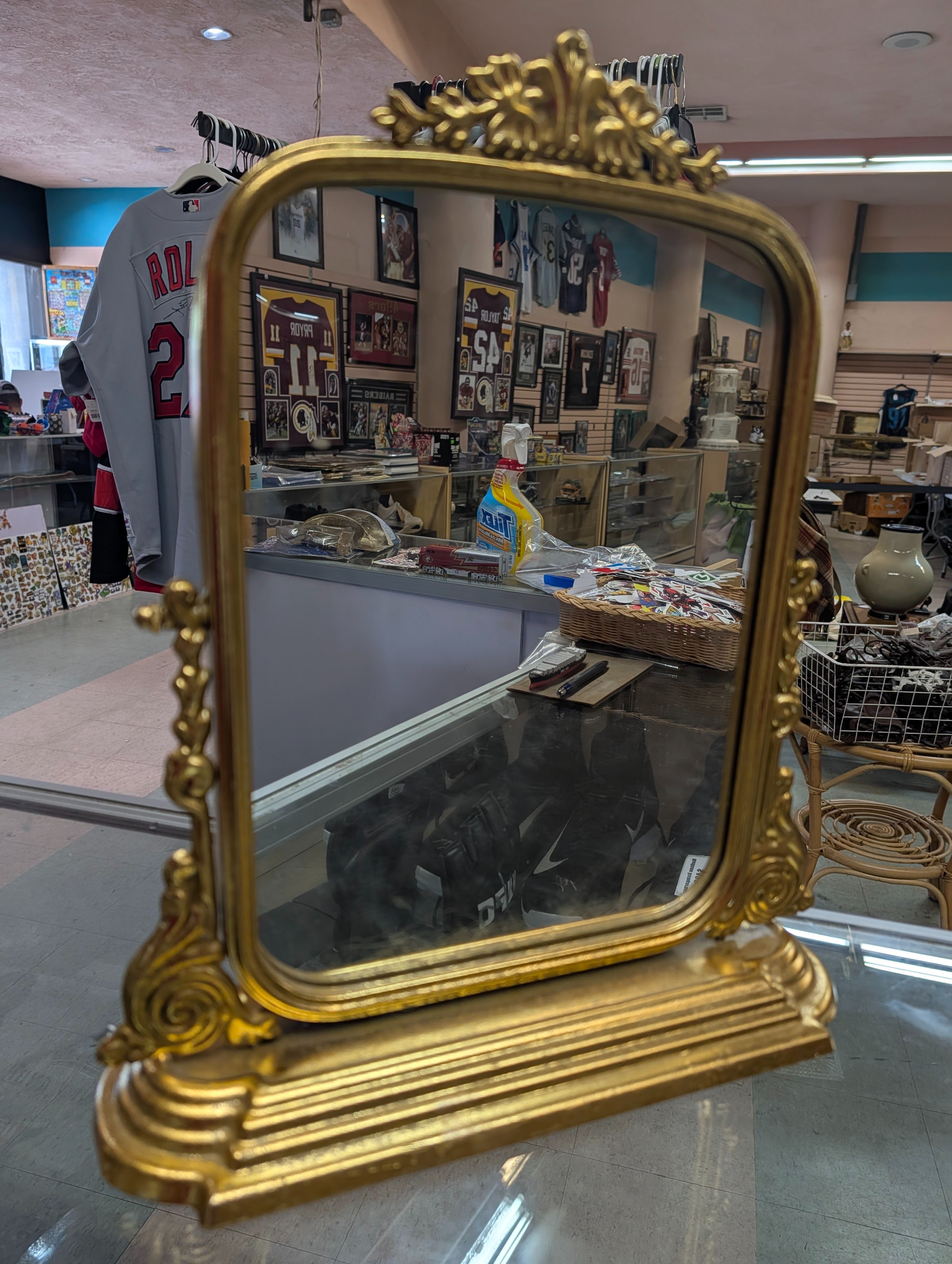 Vintage Ornate Gold Gilt Vanity Tabletop Mirror Baroque Style Decorative Frame