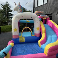 Hoovy Kid's Inflatable 3-in-1 Unicorn Water Slide with Pool & Bounce House, 6.6 FT. (L) x 10.5 FT. (W) x 12 FT. (H), Air Pump