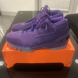 New Nike Mens LeBron 1 Air Zoom Generation Retro Lakers Purple Suede Shoes