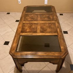 Coffee Table Solid Wood /Tinted Glass
