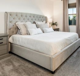 Living Spaces King Upholstered Tufted Bed Frame – Like New