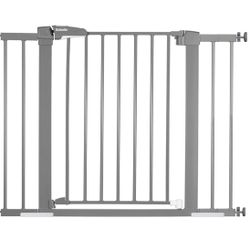 BABELIO 26-40 Inch Easy Install Pressure Mounted Metal Baby Gate/Pet Gate, No Drilling, No Tools Required, with Wall Protectors and Extenders (Gray)