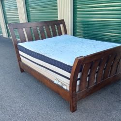 QUEEN BED FRAME WITH BOX SPRING AND MATTRESS 