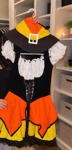 Candy Corn Witch Costume with Hat Girl Small