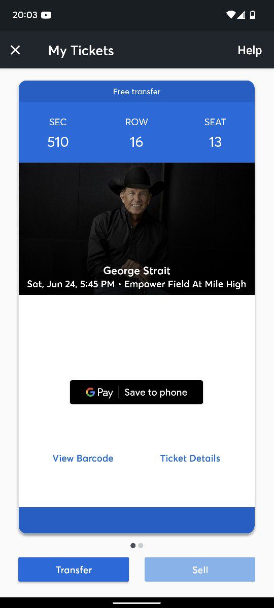 2 Tickets George Strait, Chris Stapleton, Saturday June 24th, Mile High