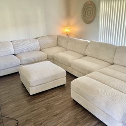 Beige Sectional With Ottoman - Oversized Seating For Extra Comfort