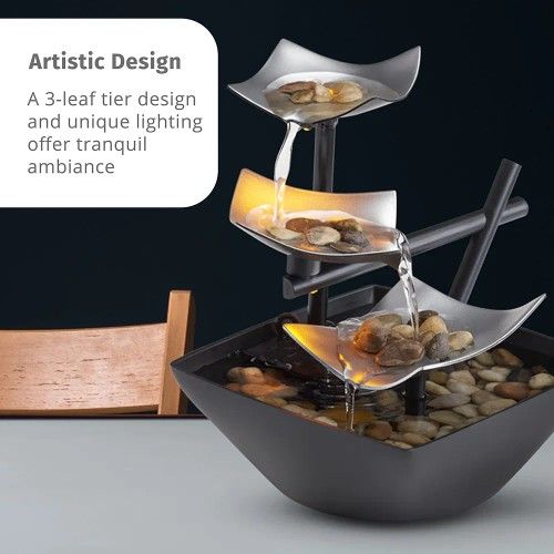 Homedics Tabletop Water Fountain, Home Décor Soothing Sound Machine - Automatic Pump, Deep Basin & Natural River Rocks. Indoor Zen Relaxation for Offi