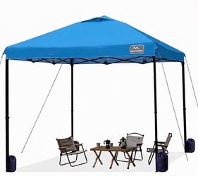 One Person Setup 10x10 Pop up Canopy Tent, Instant Portable Beach Tent, One Push Outdoor Canopy with 3 Adjustable Heights, Wheeled Carry Bag, Bonus 8