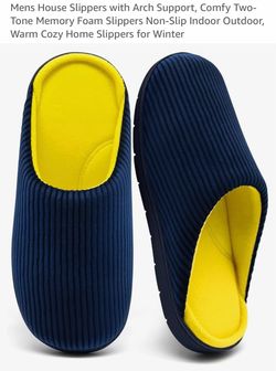 Men's Memory Foam House Slippers Navy/Yellow size 11/12