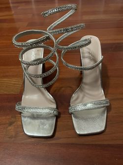 Silver Rhinestone Heels – Strappy Formal – Size 8.5