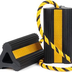 OULEME Heavy Duty Rubber Wheel Chocks, 1 Pair, Non-Slip Tire Stopper Blocks with Rope, for RV Camper Travel Trailers Motorhome Aircraft Car Truck